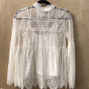 White Lace top with trumpet sleeves
